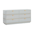 6-Drawer Dresser – Grey / Black / Cream, Acacia Wood, Brass Pulls, Art Deco Style