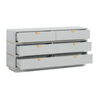 6-Drawer Dresser – Grey / Black / Cream, Acacia Wood, Brass Pulls, Art Deco Style
