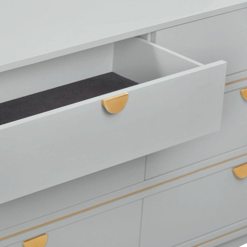 6-Drawer Dresser – Grey / Black / Cream, Acacia Wood, Brass Pulls, Art Deco Style