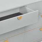 6-Drawer Dresser – Grey / Black / Cream, Acacia Wood, Brass Pulls, Art Deco Style