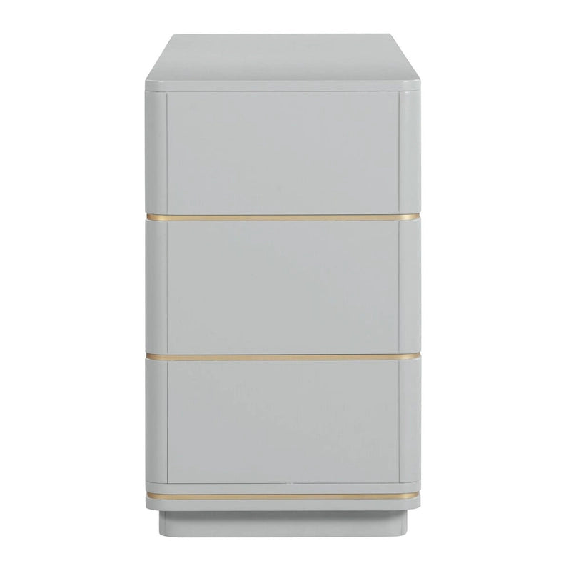 6-Drawer Dresser – Grey / Black / Cream, Acacia Wood, Brass Pulls, Art Deco Style