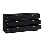 6-Drawer Dresser – Grey / Black / Cream, Acacia Wood, Brass Pulls, Art Deco Style