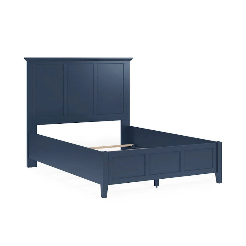 King Solid Wood Bed – Blue, Three-Panel Headboard, Crown Molding, Mahogany, Sleeps 1