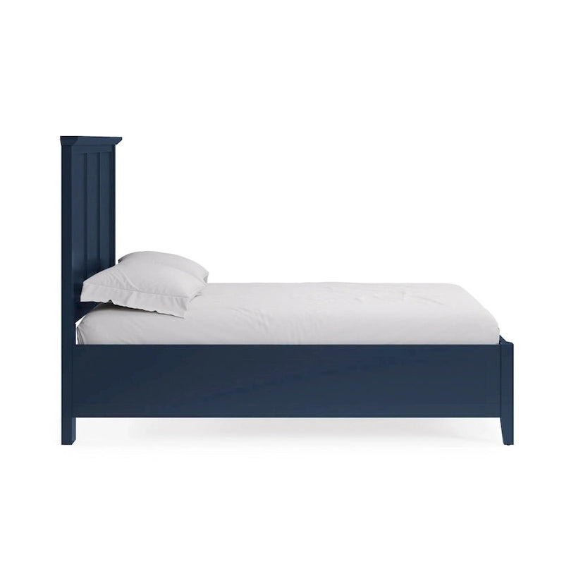 King Solid Wood Bed – Blue, Three-Panel Headboard, Crown Molding, Mahogany, Sleeps 1