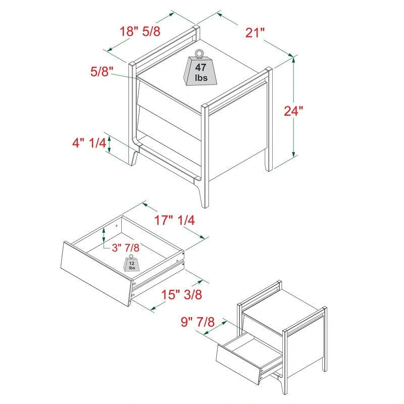 Solid Pine Nightstand – Walnut / Caramel, Angled Drawer Front, Scandinavian Minimalist Style