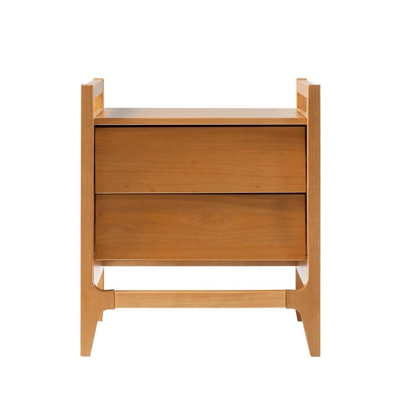 Solid Pine Nightstand – Walnut / Caramel, Angled Drawer Front, Scandinavian Minimalist Style
