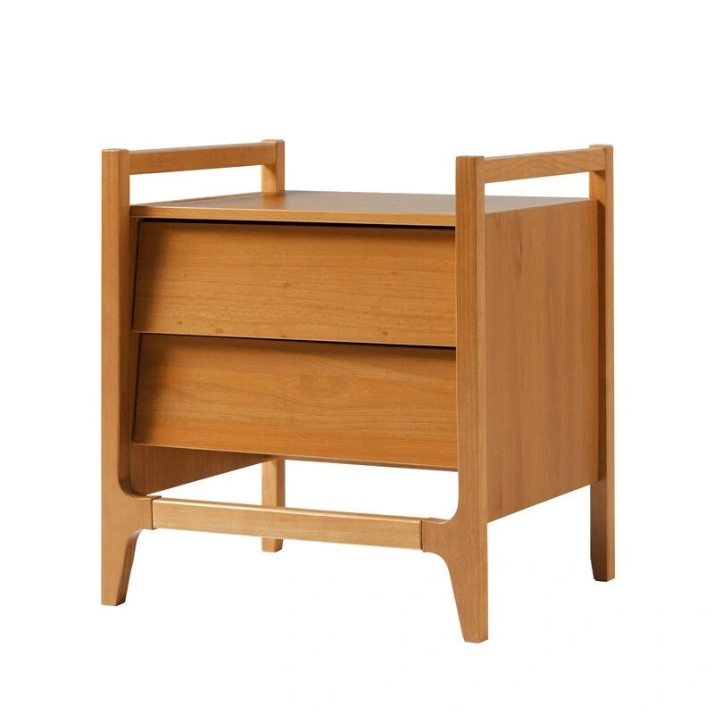 Solid Pine Nightstand – Walnut / Caramel, Angled Drawer Front, Scandinavian Minimalist Style