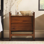 Solid Pine Nightstand – Walnut / Caramel, Angled Drawer Front, Scandinavian Minimalist Style