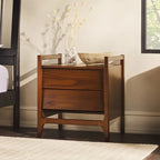Solid Pine Nightstand – Walnut / Caramel, Angled Drawer Front, Scandinavian Minimalist Style
