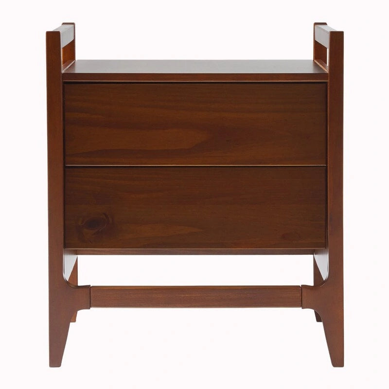 Solid Pine Nightstand – Walnut / Caramel, Angled Drawer Front, Scandinavian Minimalist Style