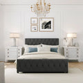 Linen Platform Bed – Gray / Beige, Metal Frame, 1 Large Pull-Out Drawer, Full / Queen, Sleeps 1