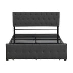 Linen Platform Bed – Gray / Beige, Metal Frame, 1 Large Pull-Out Drawer, Full / Queen, Sleeps 1