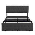 Linen Platform Bed – Gray / Beige, Metal Frame, 1 Large Pull-Out Drawer, Full / Queen, Sleeps 1