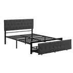 Linen Platform Bed – Gray / Beige, Metal Frame, 1 Large Pull-Out Drawer, Full / Queen, Sleeps 1