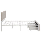 Linen Platform Bed – Gray / Beige, Metal Frame, 1 Large Pull-Out Drawer, Full / Queen, Sleeps 1
