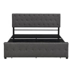 Linen Platform Bed – Gray / Beige, Metal Frame, 1 Large Pull-Out Drawer, Full / Queen, Sleeps 1