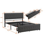 Linen Platform Bed – Gray / Beige, Metal Frame, 1 Large Pull-Out Drawer, Full / Queen, Sleeps 1