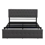 Linen Platform Bed – Gray / Beige, Metal Frame, 1 Large Pull-Out Drawer, Full / Queen, Sleeps 1