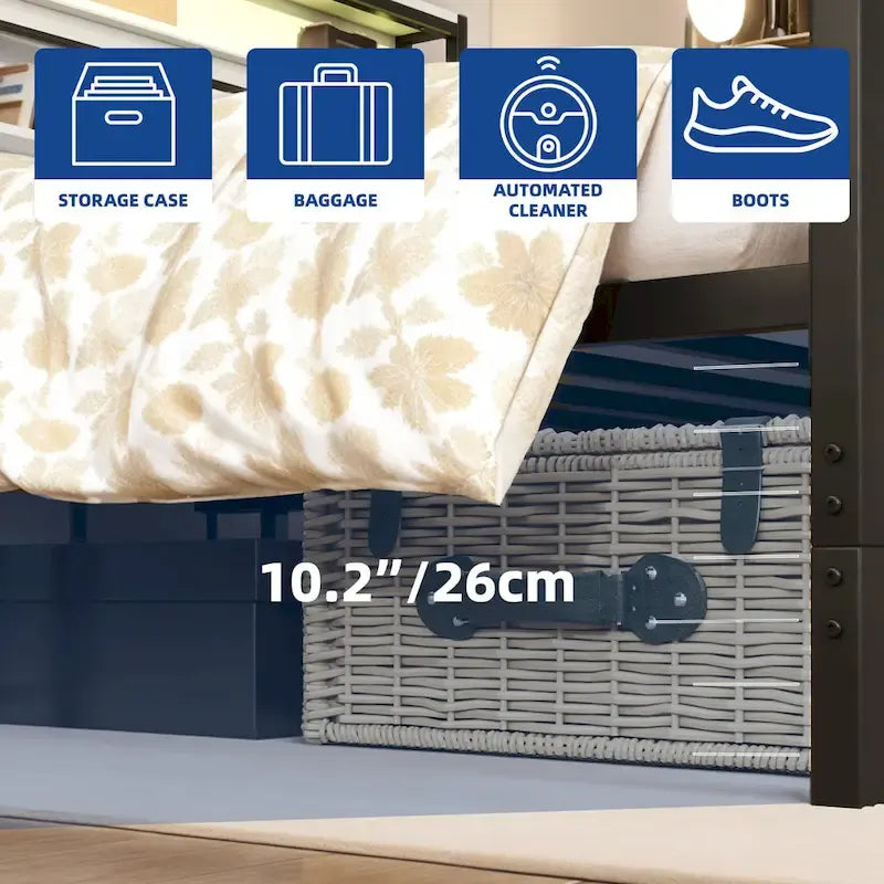 King Metal Platform Bed Frame – White, LED Lights, Headboard Storage, USB & Outlet Charging, Sleeps 1