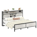 King Metal Platform Bed Frame – White, LED Lights, Headboard Storage, USB & Outlet Charging, Sleeps 1