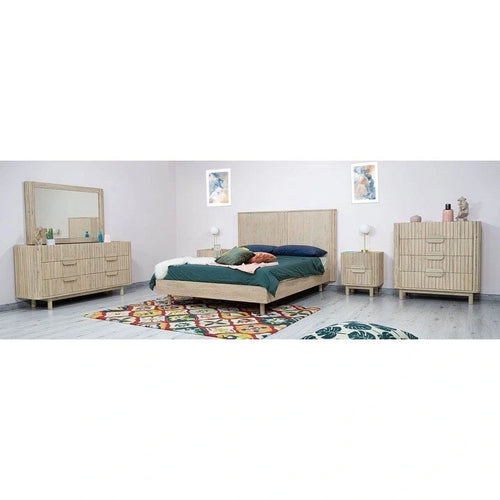 Kommode mit 6 Schubladen – Beige, massives Akazienholz, oberste Schubladen mit Samt ausgekleidet, Metallschienen