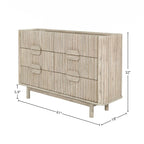 6-Drawer Dresser – Beige, Solid Acacia Wood, Velvet-Lined Top Drawers, Metal Glides