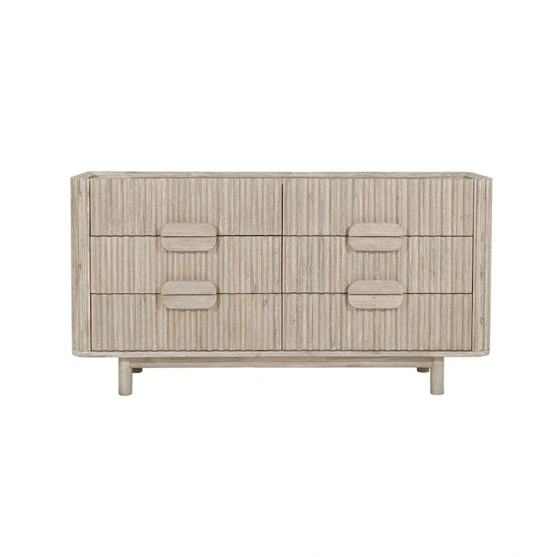 6-Drawer Dresser – Beige, Solid Acacia Wood, Velvet-Lined Top Drawers, Metal Glides