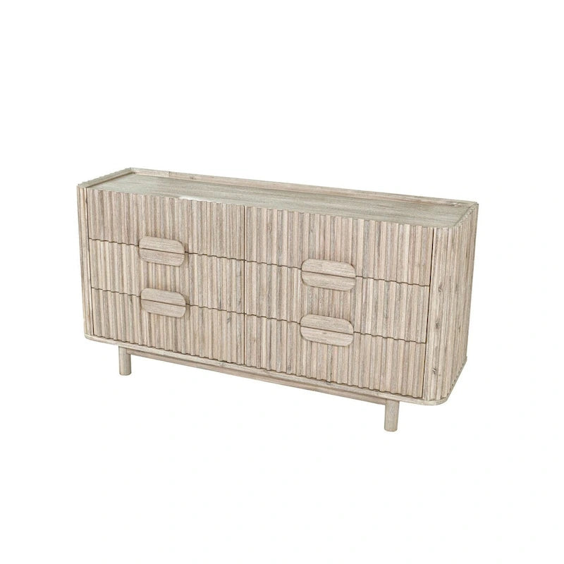 6-Drawer Dresser – Beige, Solid Acacia Wood, Velvet-Lined Top Drawers, Metal Glides