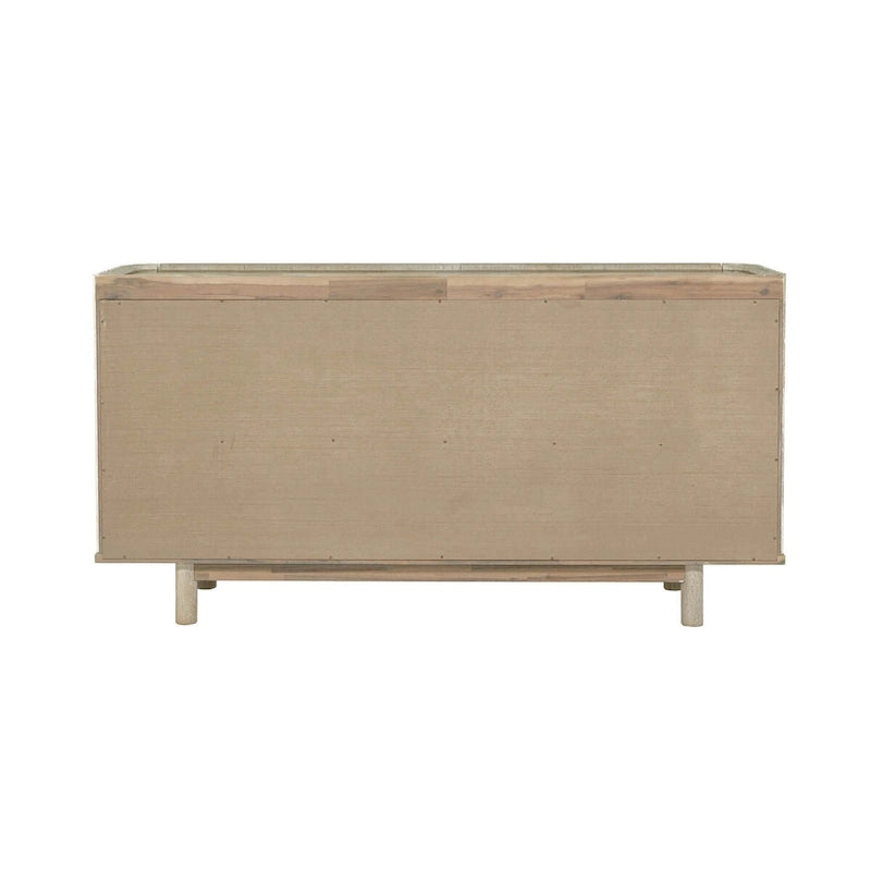 6-Drawer Dresser – Beige, Solid Acacia Wood, Velvet-Lined Top Drawers, Metal Glides