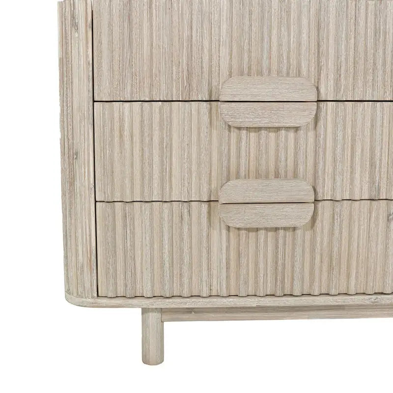 6-Drawer Dresser – Beige, Solid Acacia Wood, Velvet-Lined Top Drawers, Metal Glides
