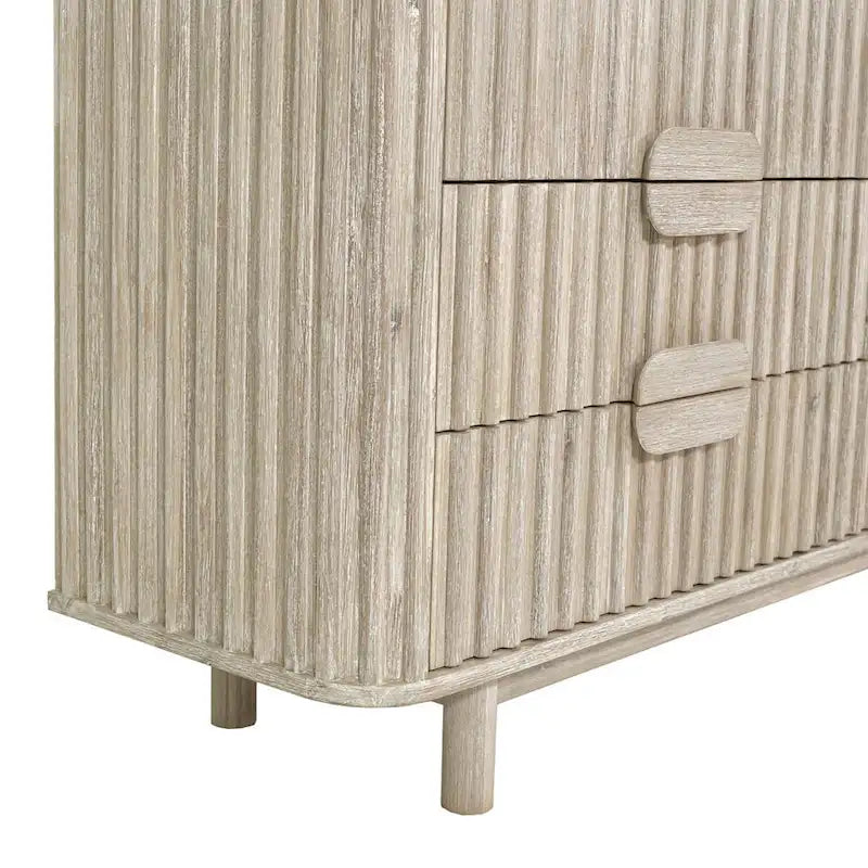 6-Drawer Dresser – Beige, Solid Acacia Wood, Velvet-Lined Top Drawers, Metal Glides