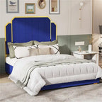 Queen Velvet Platform Bed – Gold + Creamy White / Black / Blue, Channel Headboard, 4 Storage Drawers, Sleeps 1
