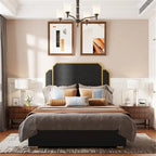 Queen Velvet Platform Bed – Gold + Creamy White / Black / Blue, Channel Headboard, 4 Storage Drawers, Sleeps 1