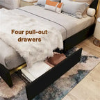 Queen Velvet Platform Bed – Gold + Creamy White / Black / Blue, Channel Headboard, 4 Storage Drawers, Sleeps 1
