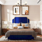 Queen Velvet Platform Bed – Gold + Creamy White / Black / Blue, Channel Headboard, 4 Storage Drawers, Sleeps 1