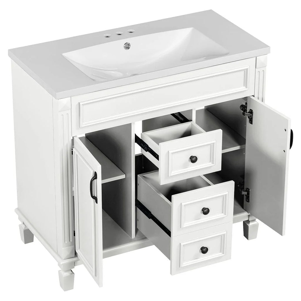 Moderner 36'' Badschrank mit Aufsatzwaschbecken und Spiegelschrank, 2 Türen und 2 Schubladen