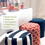 Indoor & Outdoor Ottoman Pouf – Orange / Blue / Green / Grey, Trellis Pattern, Seats 1