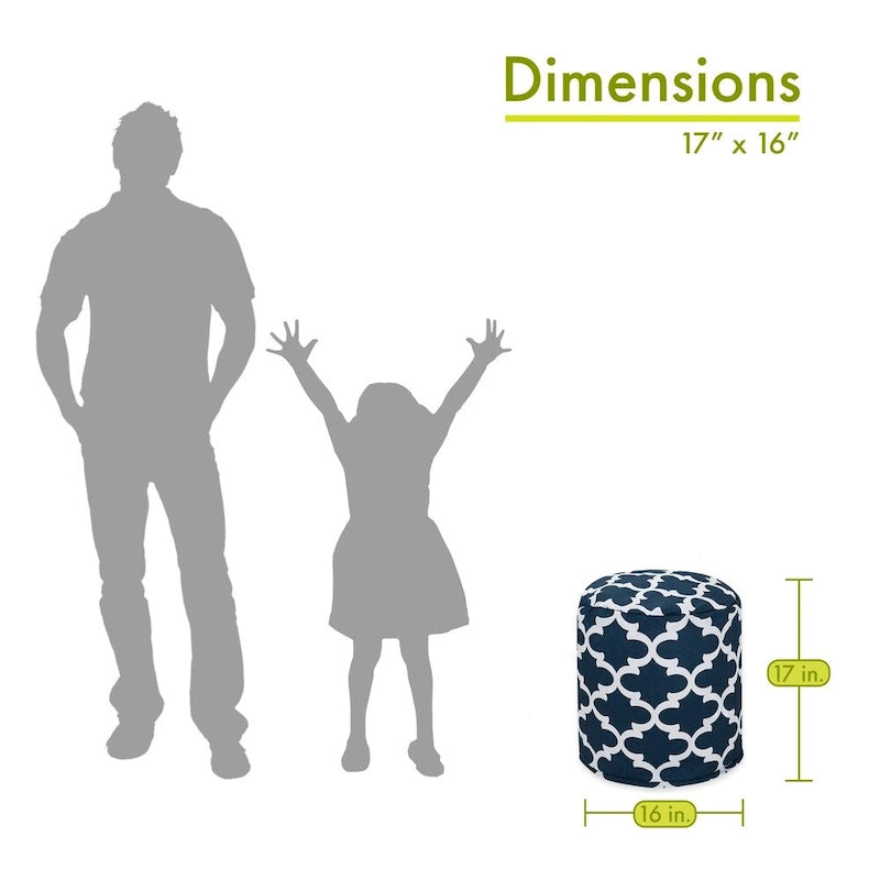 Indoor & Outdoor Ottoman Pouf – Orange / Blue / Green / Grey, Trellis Pattern, Seats 1