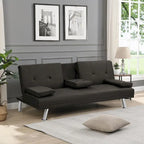 Click-Clack Convertible Sofa Bed – Black / Dark Brown, Faux Leather, 3-Position Recliner, Seats 2
