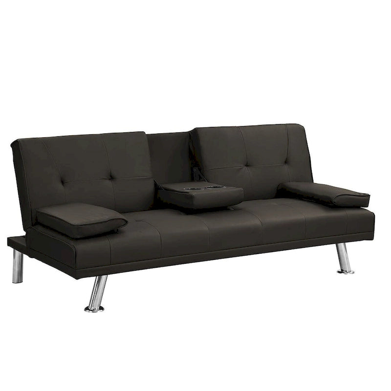 Click-Clack Convertible Sofa Bed – Black / Dark Brown, Faux Leather, 3-Position Recliner, Seats 2