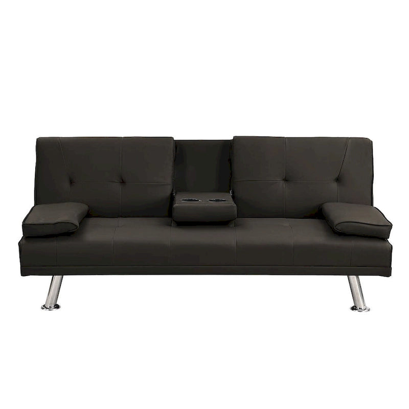 Click-Clack Convertible Sofa Bed – Black / Dark Brown, Faux Leather, 3-Position Recliner, Seats 2