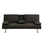 Click-Clack Convertible Sofa Bed – Black / Dark Brown, Faux Leather, 3-Position Recliner, Seats 2