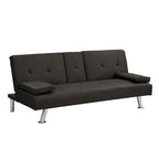 Click-Clack Convertible Sofa Bed – Black / Dark Brown, Faux Leather, 3-Position Recliner, Seats 2