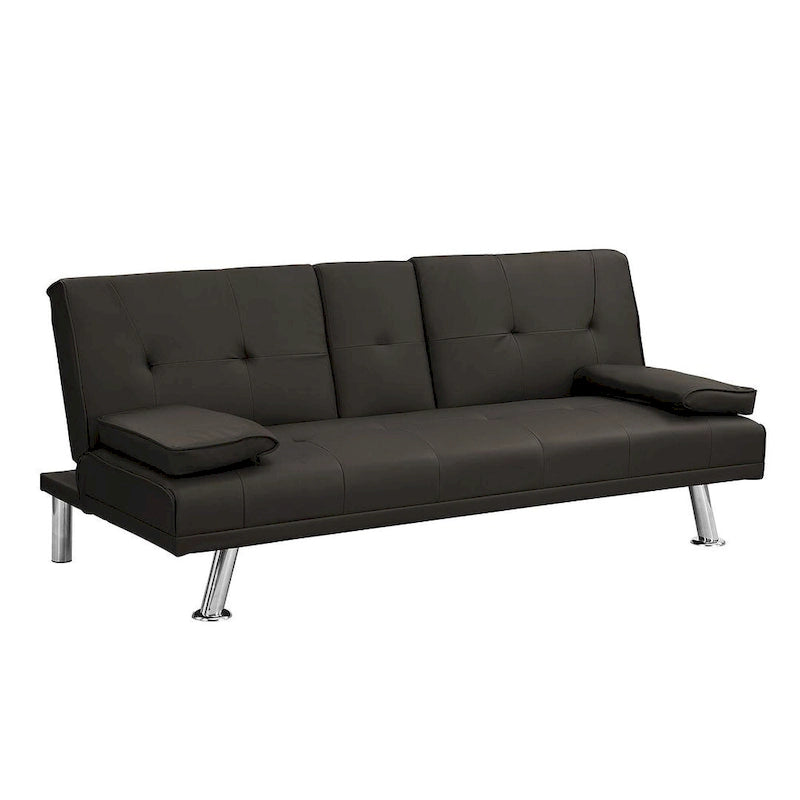 Click-Clack Convertible Sofa Bed – Black / Dark Brown, Faux Leather, 3-Position Recliner, Seats 2