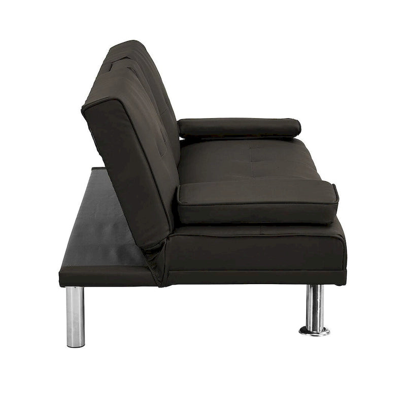 Click-Clack Convertible Sofa Bed – Black / Dark Brown, Faux Leather, 3-Position Recliner, Seats 2