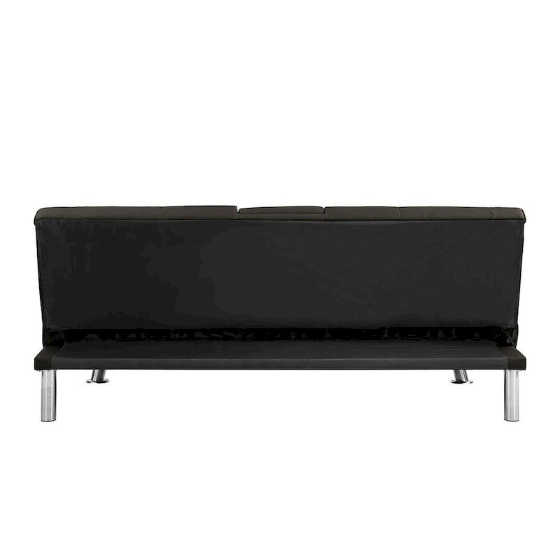 Click-Clack Convertible Sofa Bed – Black / Dark Brown, Faux Leather, 3-Position Recliner, Seats 2