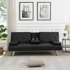 Click-Clack Convertible Sofa Bed – Black / Dark Brown, Faux Leather, 3-Position Recliner, Seats 2