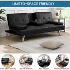 Click-Clack Convertible Sofa Bed – Black / Dark Brown, Faux Leather, 3-Position Recliner, Seats 2