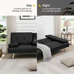 Click-Clack Convertible Sofa Bed – Black / Dark Brown, Faux Leather, 3-Position Recliner, Seats 2