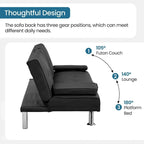 Click-Clack Convertible Sofa Bed – Black / Dark Brown, Faux Leather, 3-Position Recliner, Seats 2